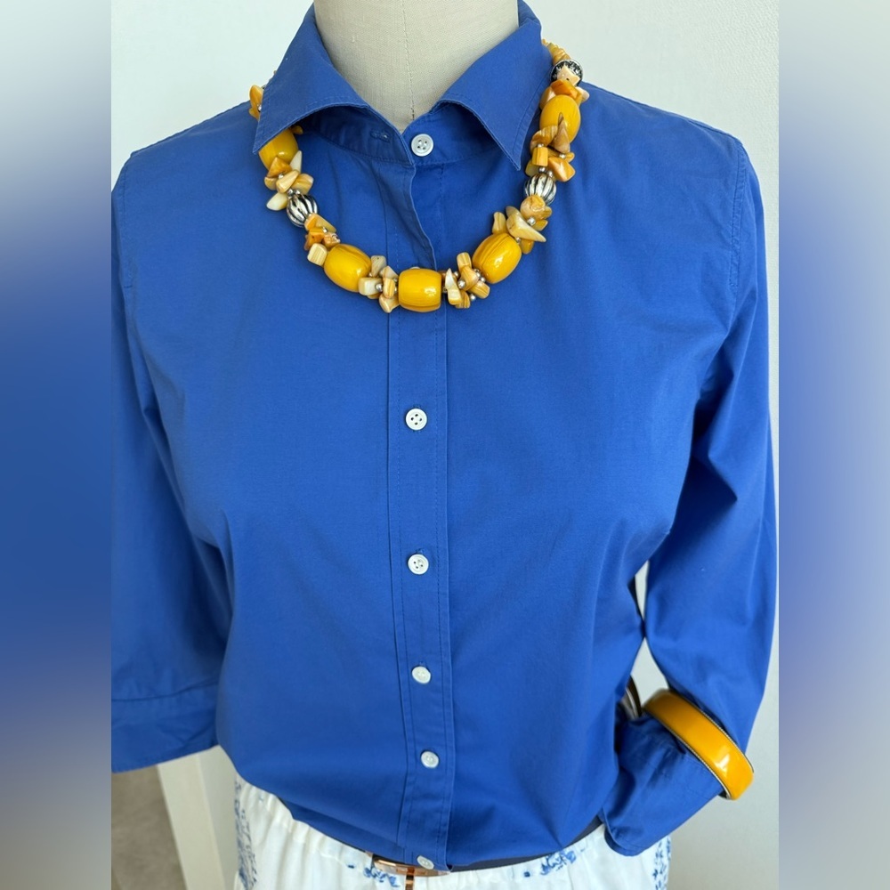 J. Crew Haberdashery cobalt Blue Cotton Blend Shirt, 3/4 sleeves Size S ( 4) - Picture 3 of 14